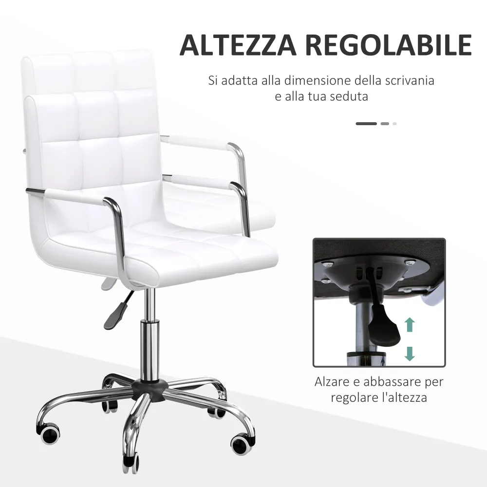 Easycomfort Sedia da Ufficio pelle PU Bianca con 5 Ruote Girevoli, Imbottitura e Altezza Regolabile, 52.5x54x84-99cm