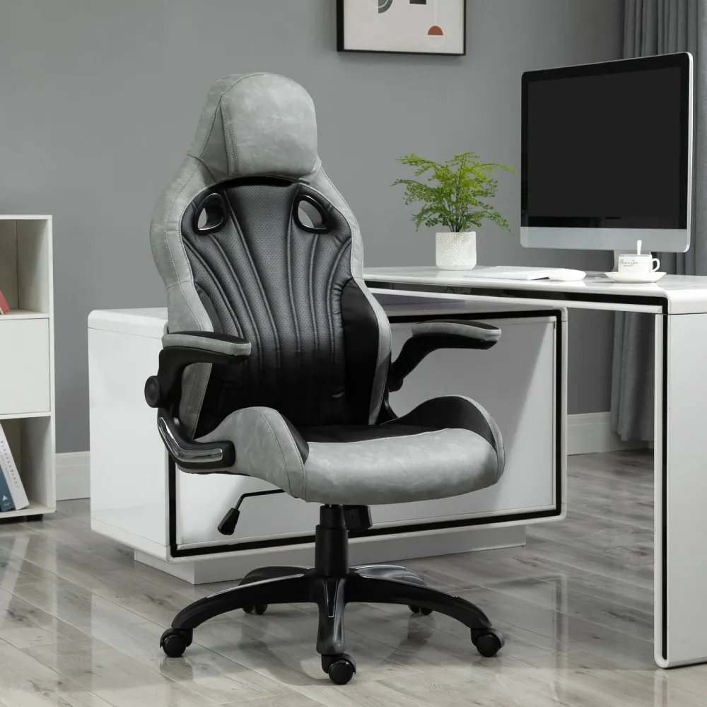 EASYCOMFORT Sedia da Ufficio Poltrona Gaming, Ergonomica con Schienale Alto, Girevole e Altezza Regolabile, Nero e Grigio