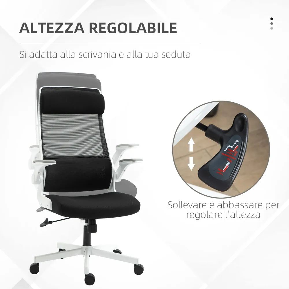 EasyComfort Sedia da Ufficio Reclinabile ad Altezza Regolabile con Braccioli Ribaltabili, 77x75x115-125 cm