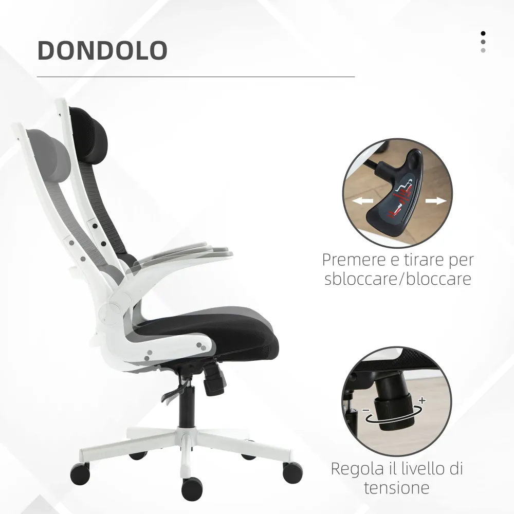 EASYCOMFORT Sedia da Ufficio Reclinabile ad Altezza Regolabile con Braccioli Ribaltabili, 77x75x115-125 cm