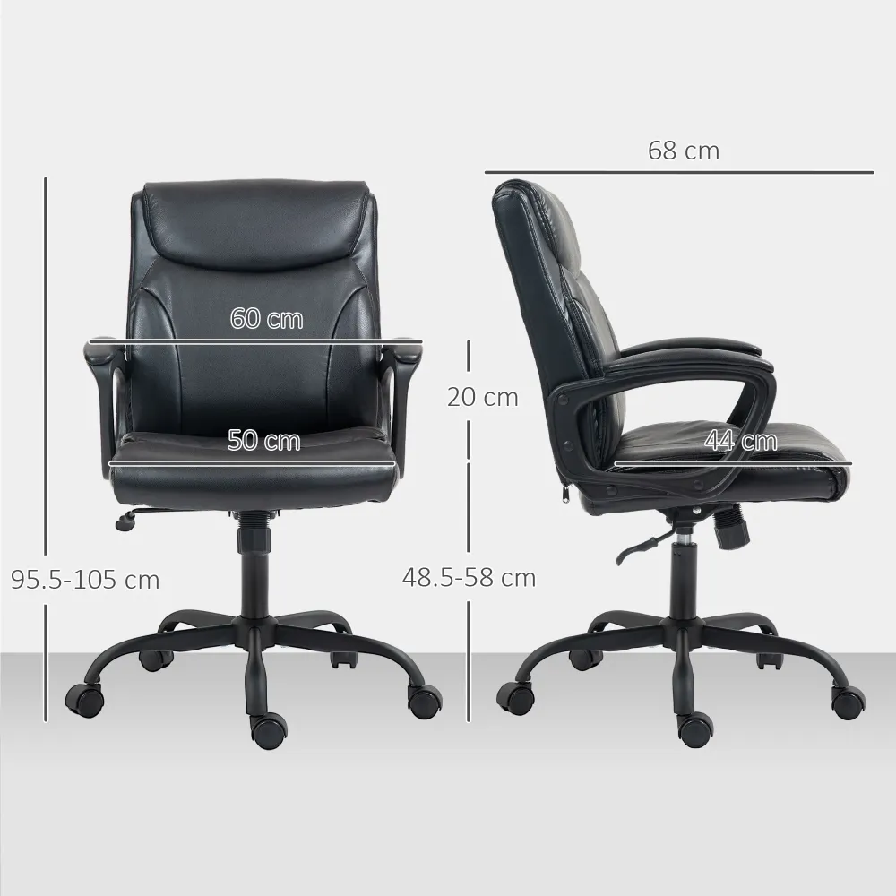 EasyComfort Sedia da Ufficio Reclinabile ad Altezza Regolabile Finta Pelle e Acciaio, 60x68x95.5-105 cm, Nero