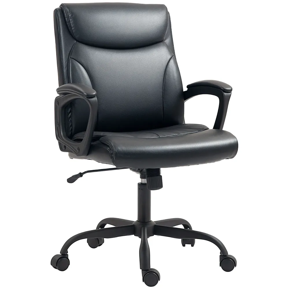 EasyComfort Sedia da Ufficio Reclinabile ad Altezza Regolabile Finta Pelle e Acciaio, 60x68x95.5-105 cm, Nero