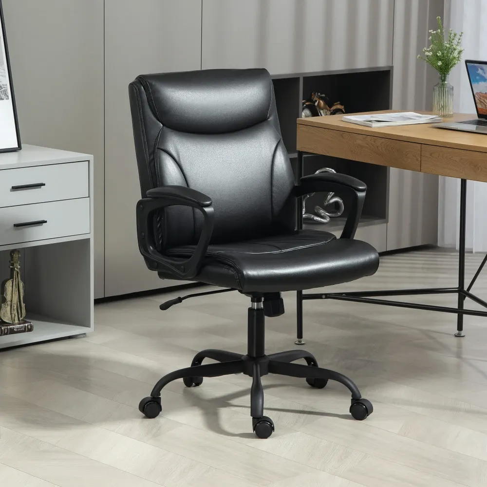 EasyComfort Sedia da Ufficio Reclinabile ad Altezza Regolabile Finta Pelle e Acciaio, 60x68x95.5-105 cm, Nero
