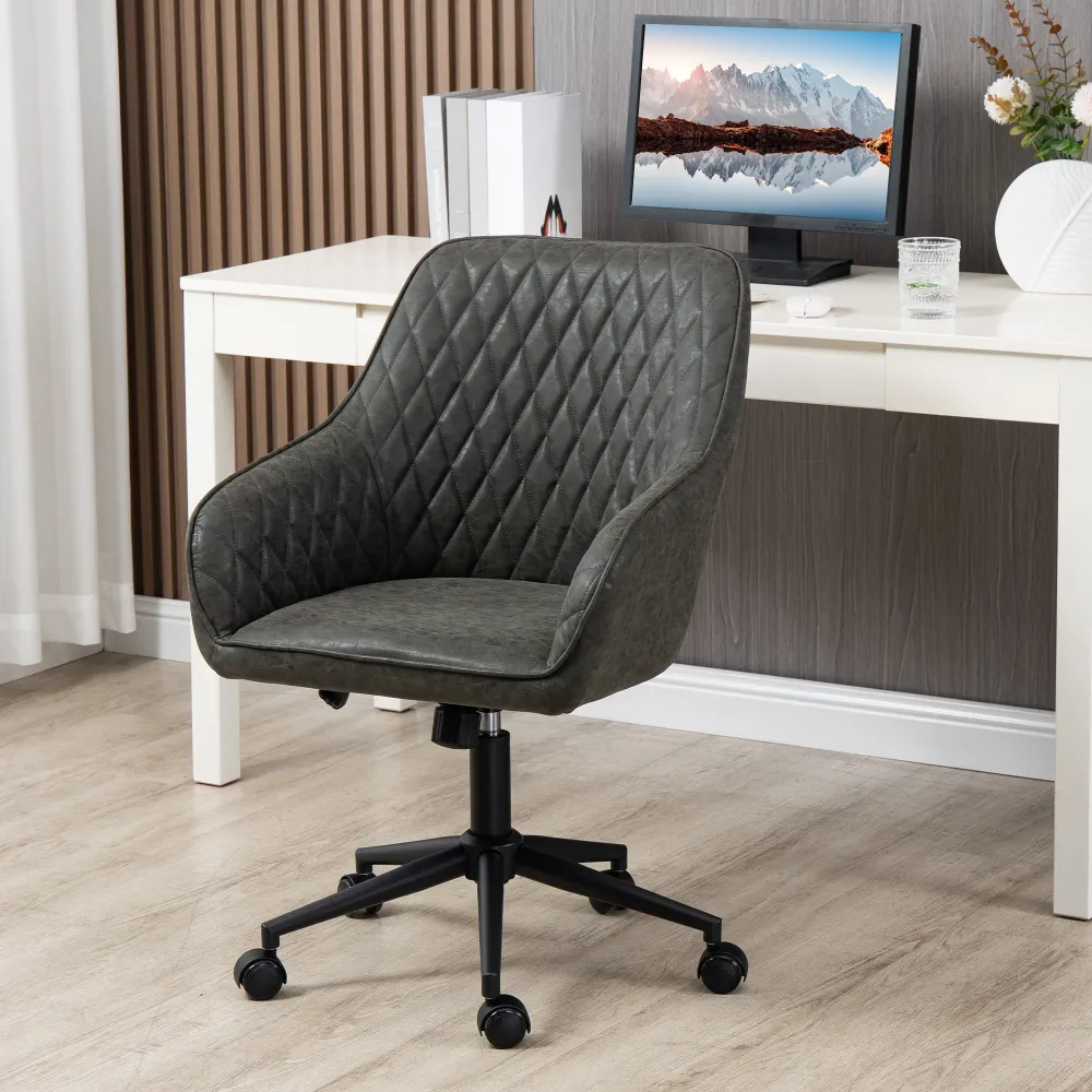 EASYCOMFORT Sedia da Ufficio Reclinabile con Altezza Regolabile, Pelle PU, Gommapiuma e Acciaio, 59x60x90-100 cm, Grigia