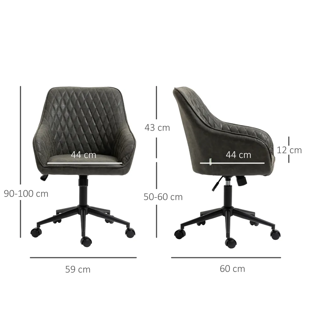 EASYCOMFORT Sedia da Ufficio Reclinabile con Altezza Regolabile, Pelle PU, Gommapiuma e Acciaio, 59x60x90-100 cm, Grigia