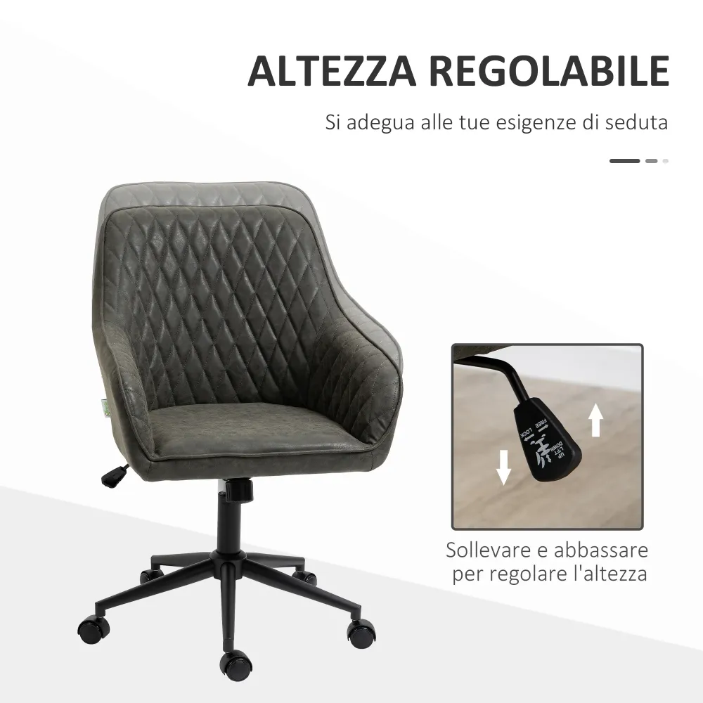 EASYCOMFORT Sedia da Ufficio Reclinabile con Altezza Regolabile, Pelle PU, Gommapiuma e Acciaio, 59x60x90-100 cm, Grigia