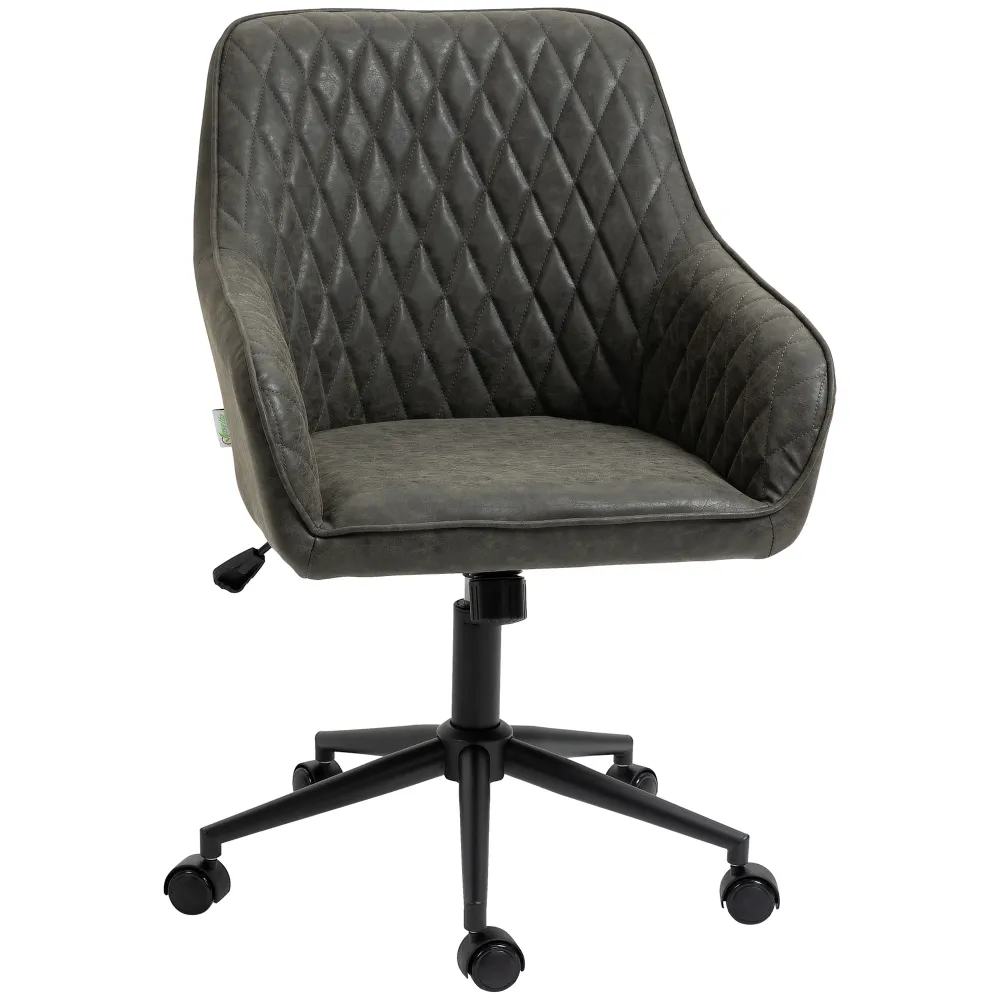 Easycomfort Sedia da Ufficio Reclinabile con Altezza Regolabile, Pelle PU, Gommapiuma e Acciaio, 59x60x90-100 cm, Grigia