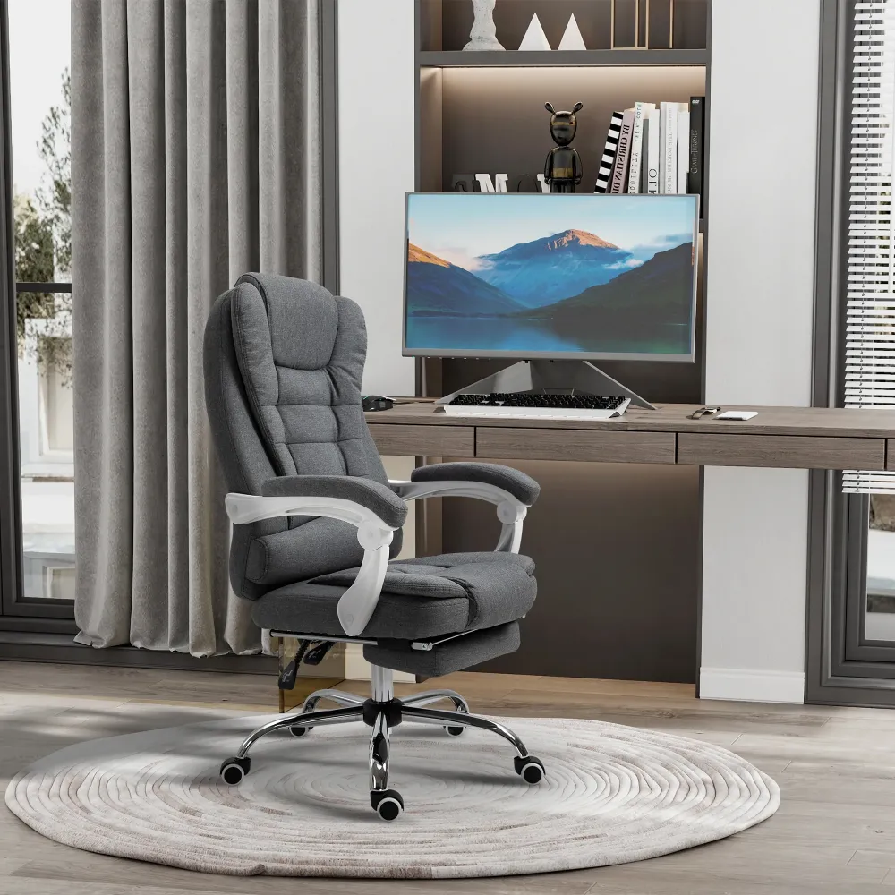 EasyComfort Sedia da Ufficio Reclinabile con Poggiapiedi Retrattile e Schienale Alto Tessuto, Grigio