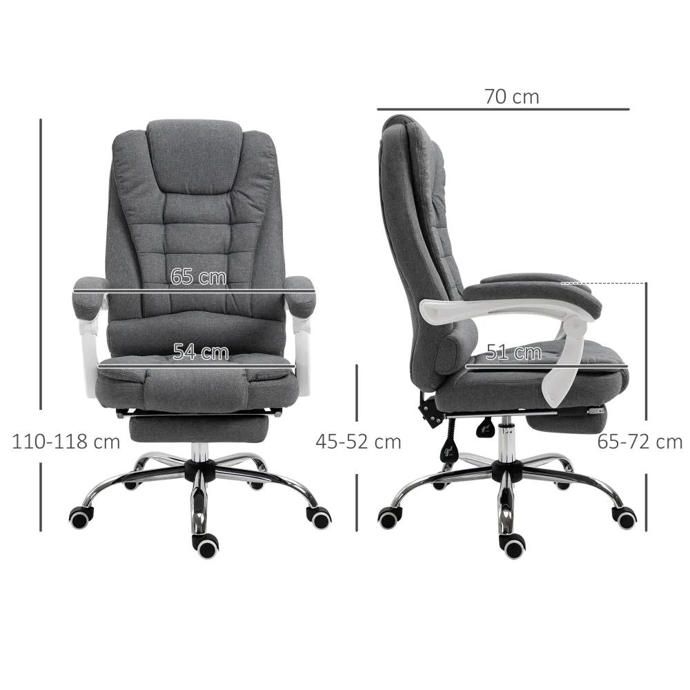 EasyComfort Sedia da Ufficio Reclinabile con Poggiapiedi Retrattile e Schienale Alto Tessuto, Grigio