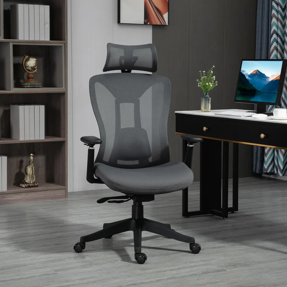 Easycomfort Sedia da Ufficio Reclinabile con Poggiatesta, Supporto Lombare e Altezza Regolabili, Grigio