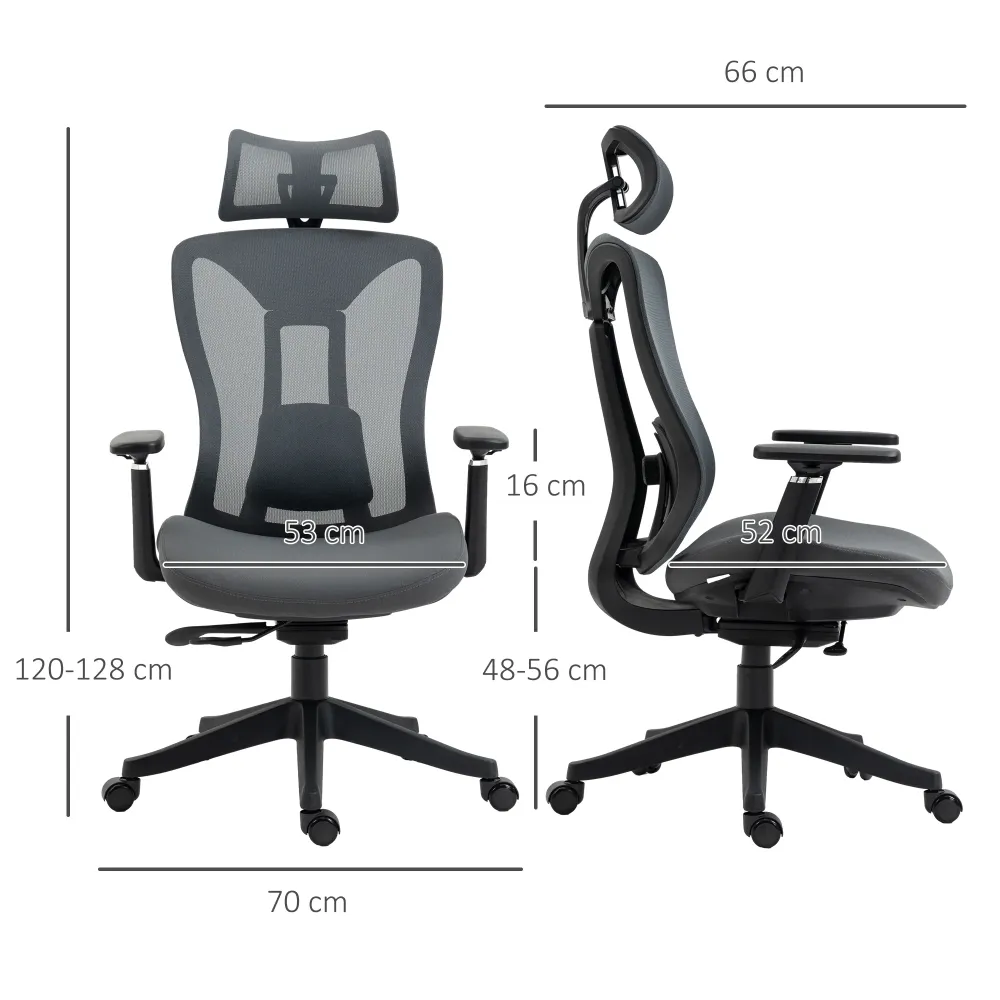 Easycomfort Sedia da Ufficio Reclinabile con Poggiatesta, Supporto Lombare e Altezza Regolabili, Grigio