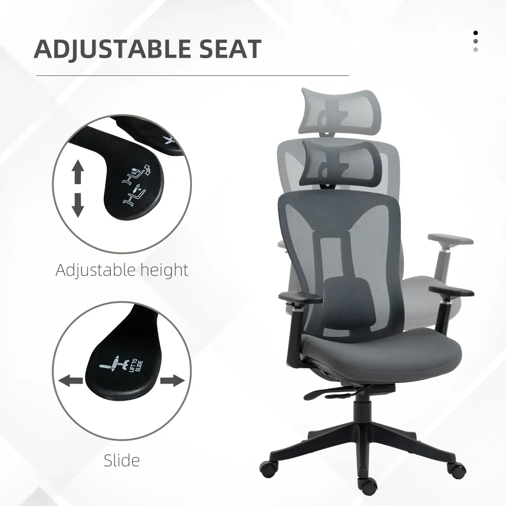 Easycomfort Sedia da Ufficio Reclinabile con Poggiatesta, Supporto Lombare e Altezza Regolabili, Grigio