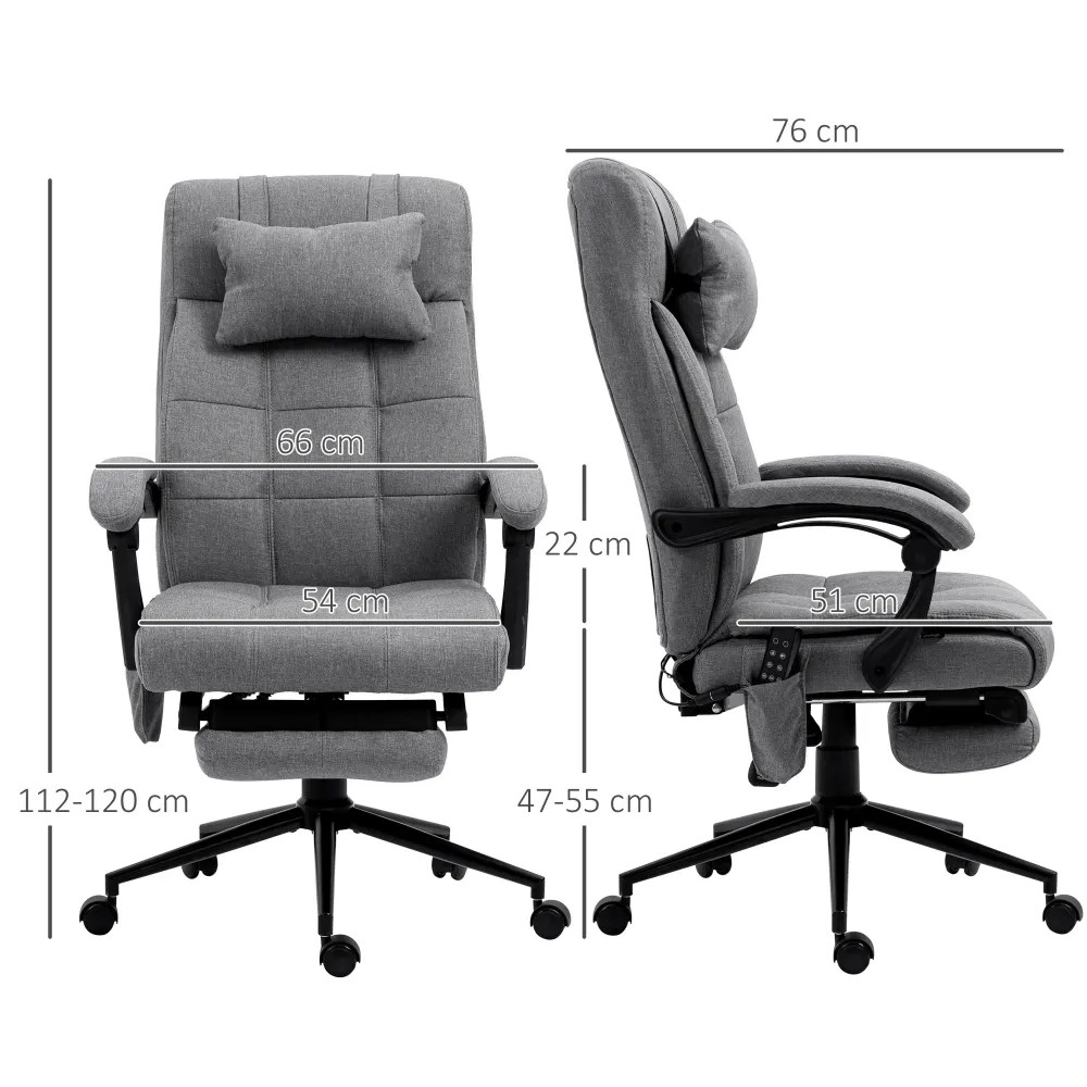 Easycomfort Sedia da Ufficio Reclinabile e Riscaldante con 6 Punti Massaggio e 5 Modalità, Grigio