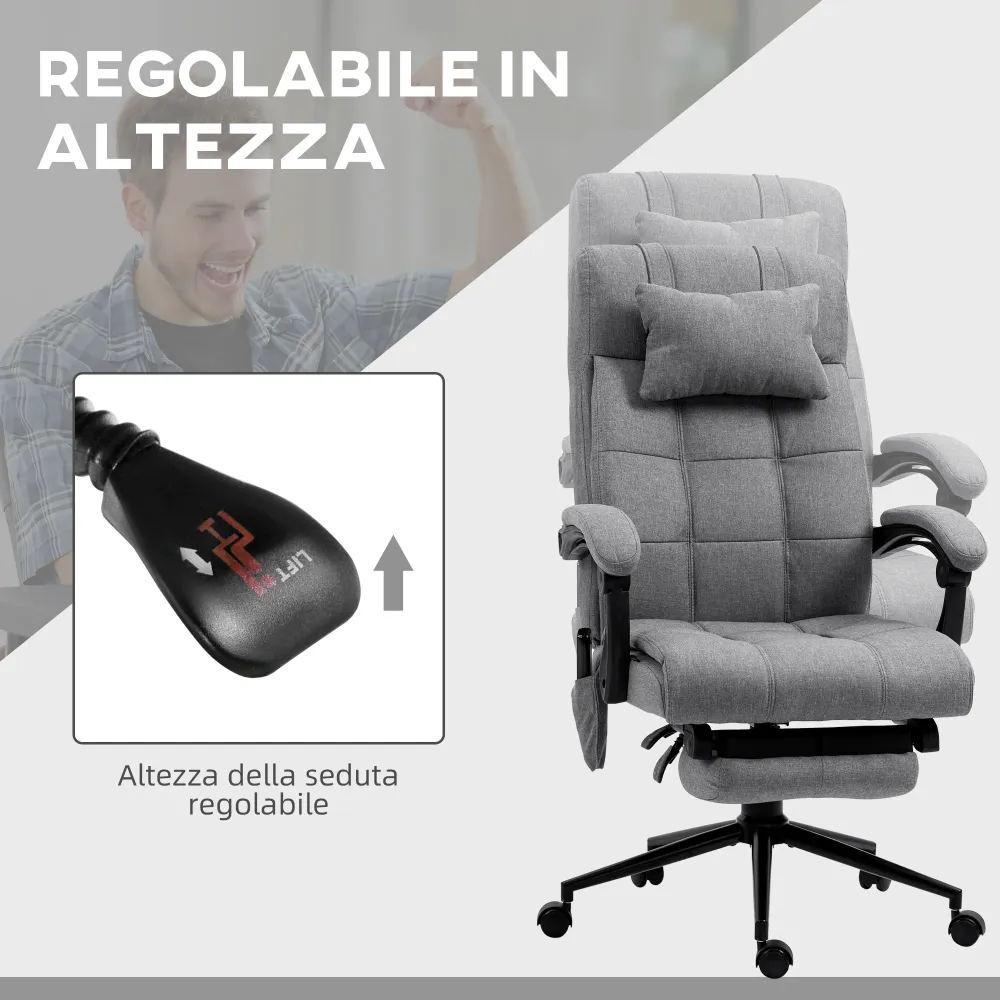 Easycomfort Sedia da Ufficio Reclinabile e Riscaldante con 6 Punti Massaggio e 5 Modalità, Grigio