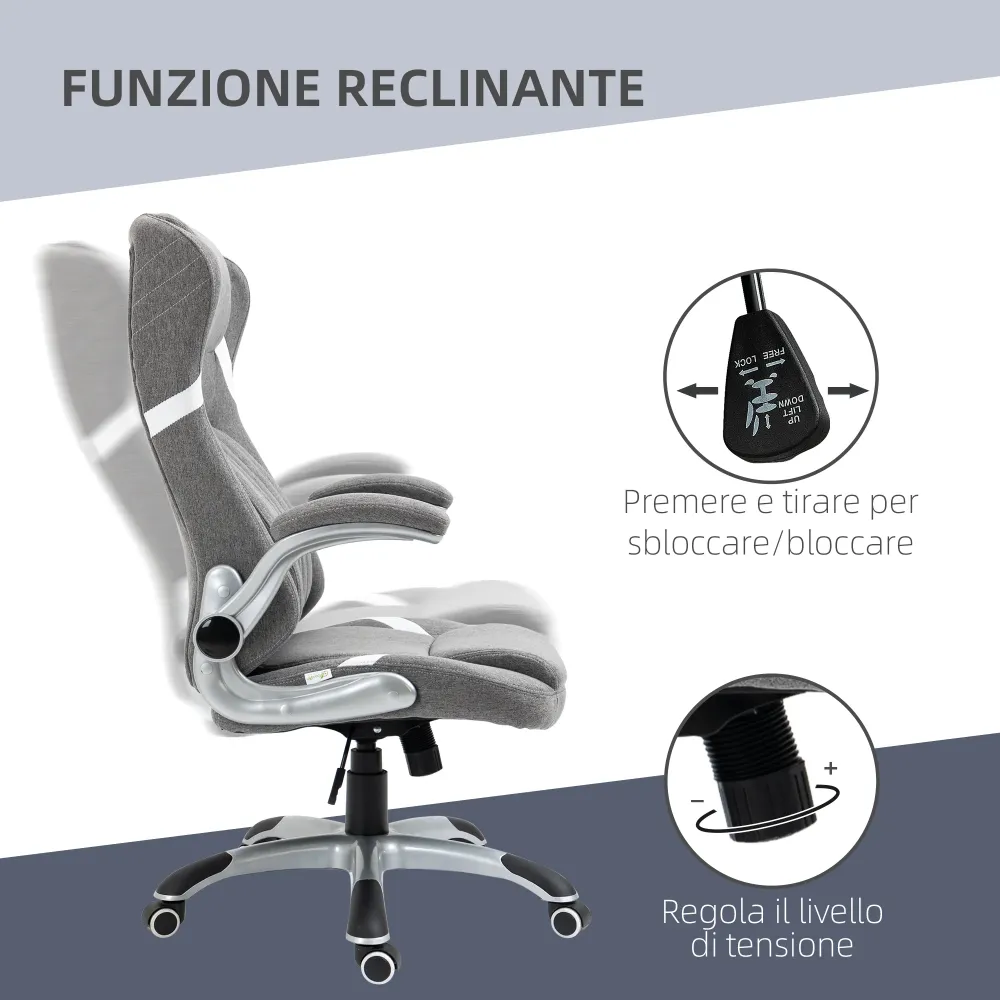 EASYCOMFORT Sedia da Ufficio Reclinabile Tessuto Traspirante e Acciaio con Altezza Regolabile, 68x76x109-117 cm