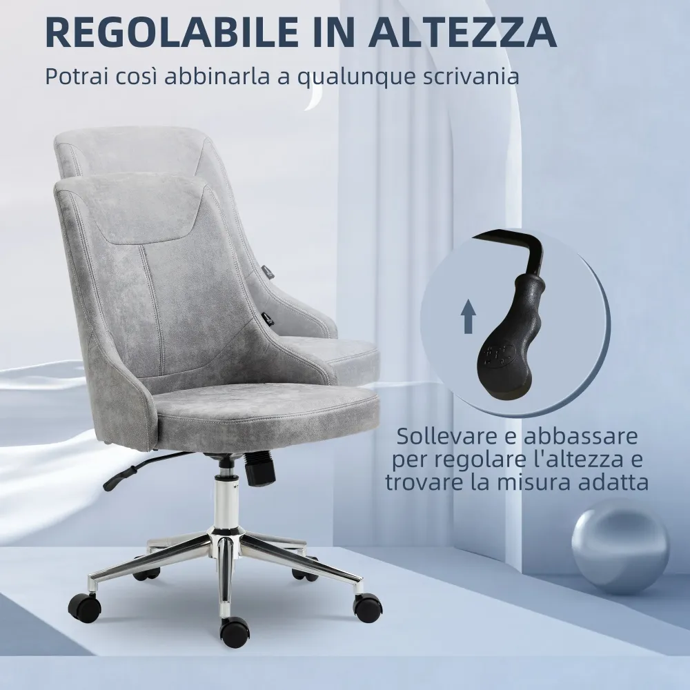 Easycomfort Sedia da Ufficio Regolabile Altezza con Funzione Girevole e Inclinabile 360°, 56x63x85-95 cm, Grigio
