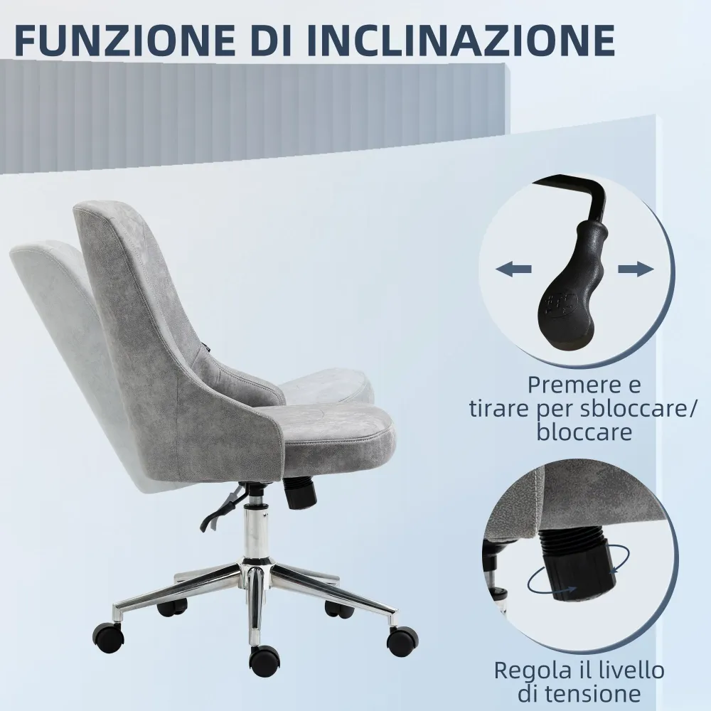 Easycomfort Sedia da Ufficio Regolabile Altezza con Funzione Girevole e Inclinabile 360°, 56x63x85-95 cm, Grigio