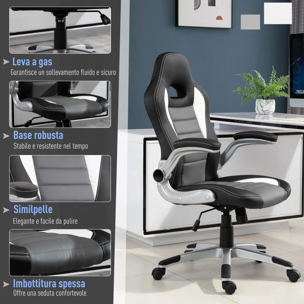 EASYCOMFORT sedia ufficio sedie da gaming Dirigenziale Regolabile Girevole Stile, Grigio e Nero