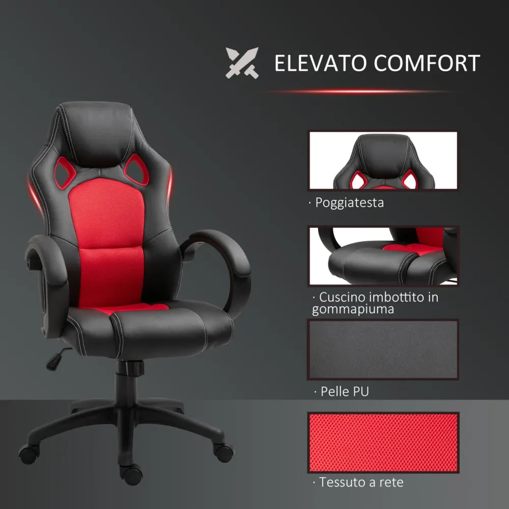 EASYCOMFORT Sedia da Ufficio Stile Gaming, Rosso e Nero