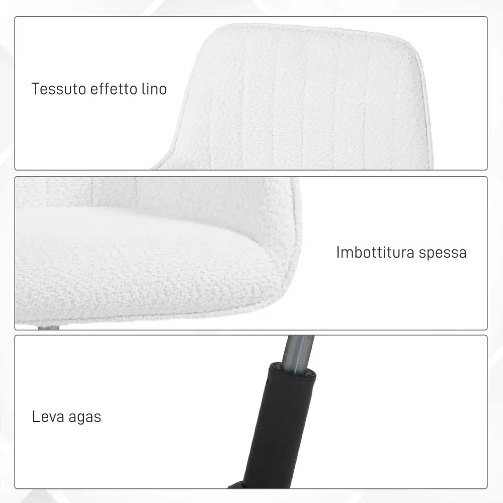 EasyComfort Sedia da Ufficio Tessuto con Altezza Regolabile, Seduta Girevole e Ruote, Bianco