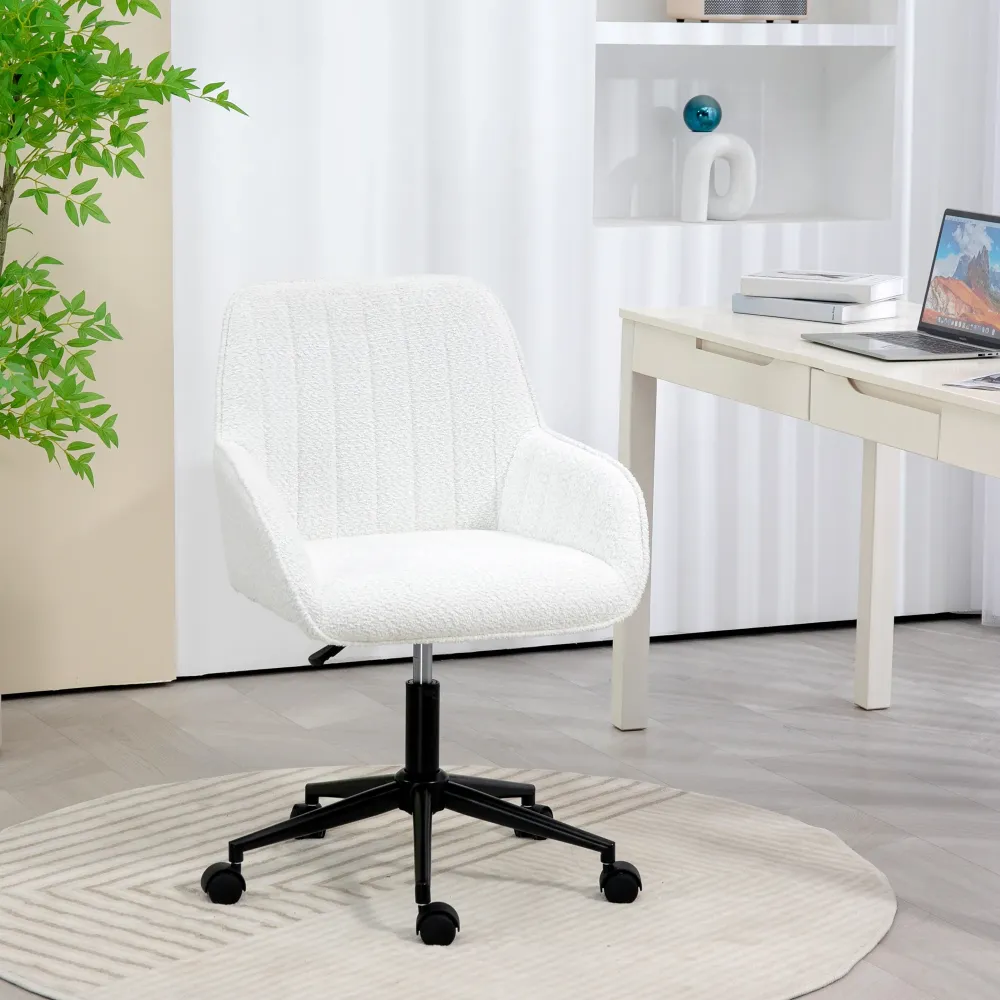 EasyComfort Sedia da Ufficio Tessuto con Altezza Regolabile, Seduta Girevole e Ruote, Bianco