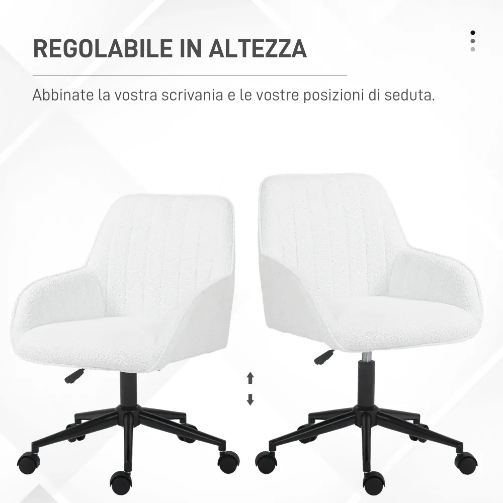 EasyComfort Sedia da Ufficio Tessuto con Altezza Regolabile, Seduta Girevole e Ruote, Bianco