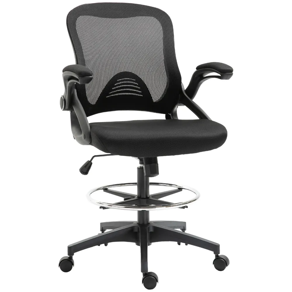 EasyComfort Sedia da Ufficio Traspirante ad Altezza Regolabile con Braccioli Ribaltabili, 64x60x106-126 cm, Nera