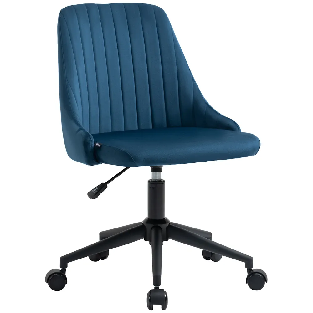 Easycomfort Sedia da Ufficio Velluto Blu con Altezza Regolabile, Sedia Ergonomica Girevole 360° e Ruote, 50x58x77-87cm