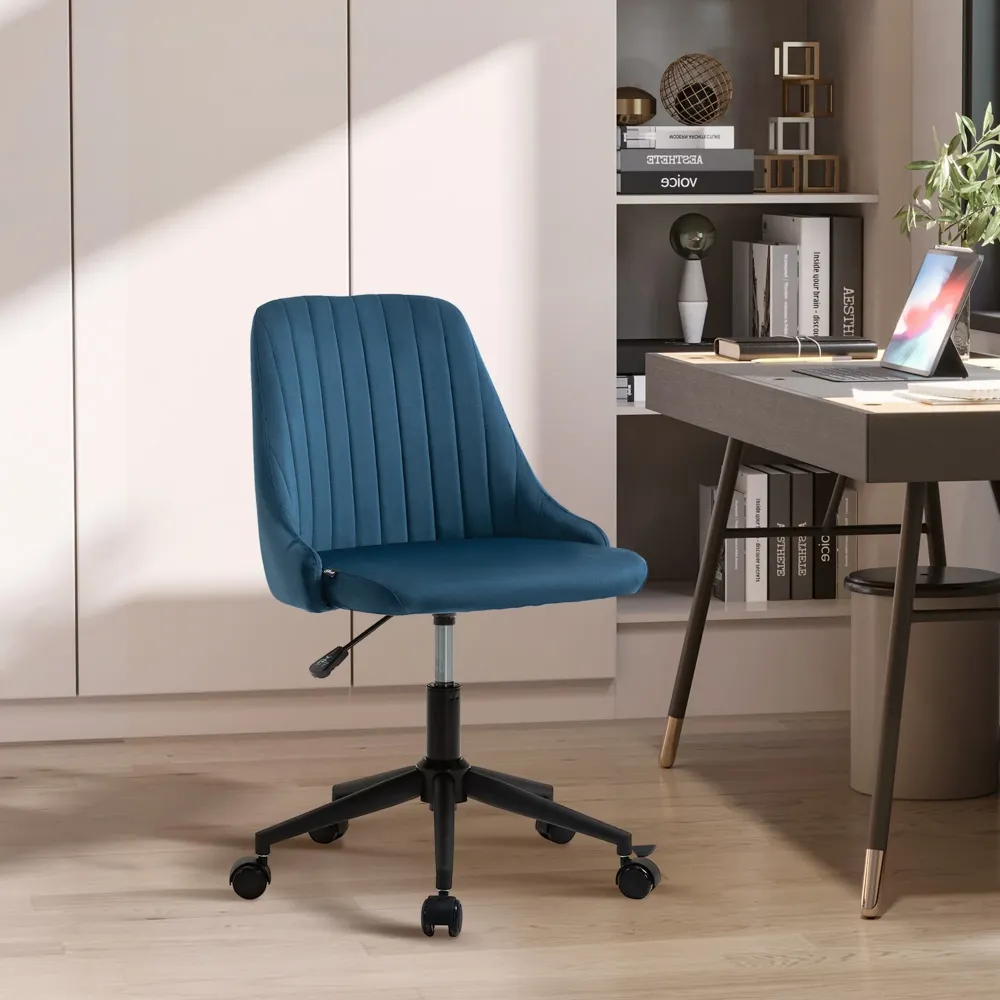 Easycomfort Sedia da Ufficio Velluto Blu con Altezza Regolabile, Sedia Ergonomica Girevole 360° e Ruote, 50x58x77-87cm