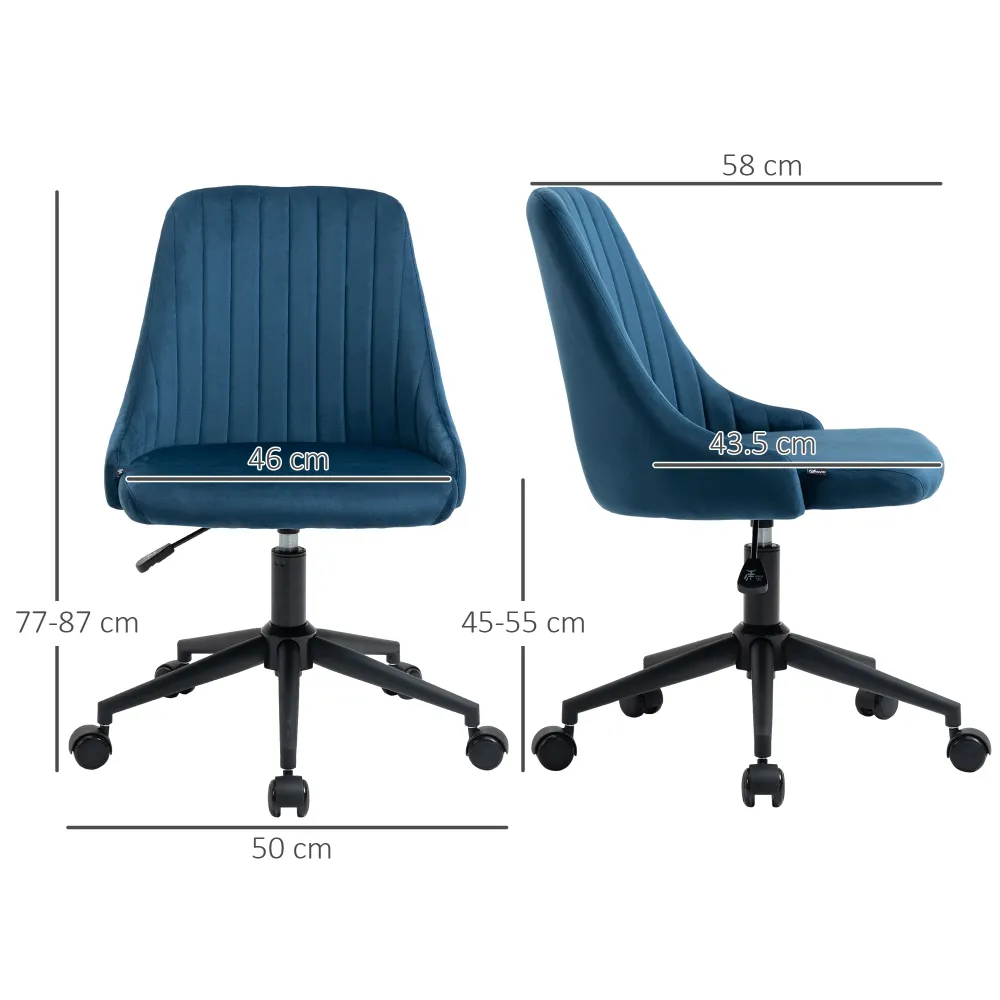 Easycomfort Sedia da Ufficio Velluto Blu con Altezza Regolabile, Sedia Ergonomica Girevole 360° e Ruote, 50x58x77-87cm