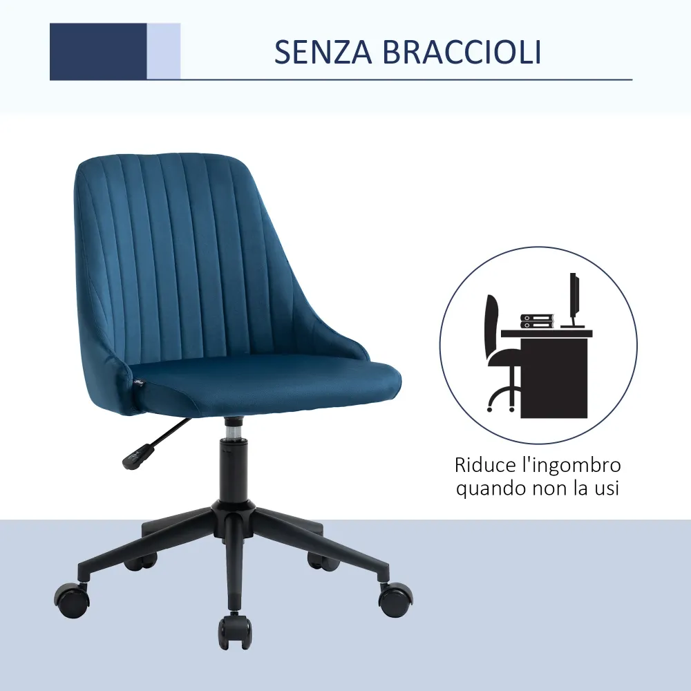 Easycomfort Sedia da Ufficio Velluto Blu con Altezza Regolabile, Sedia Ergonomica Girevole 360° e Ruote, 50x58x77-87cm