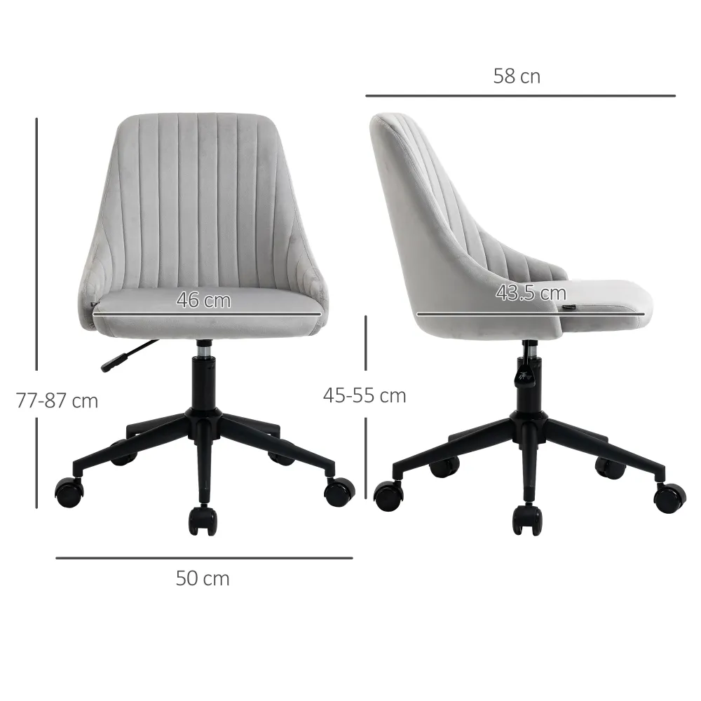 Easycomfort Sedia da Ufficio Velluto Grigio con Altezza Regolabile, Sedia Ergonomica Girevole 360° e Ruote, 50x58x77-87cm
