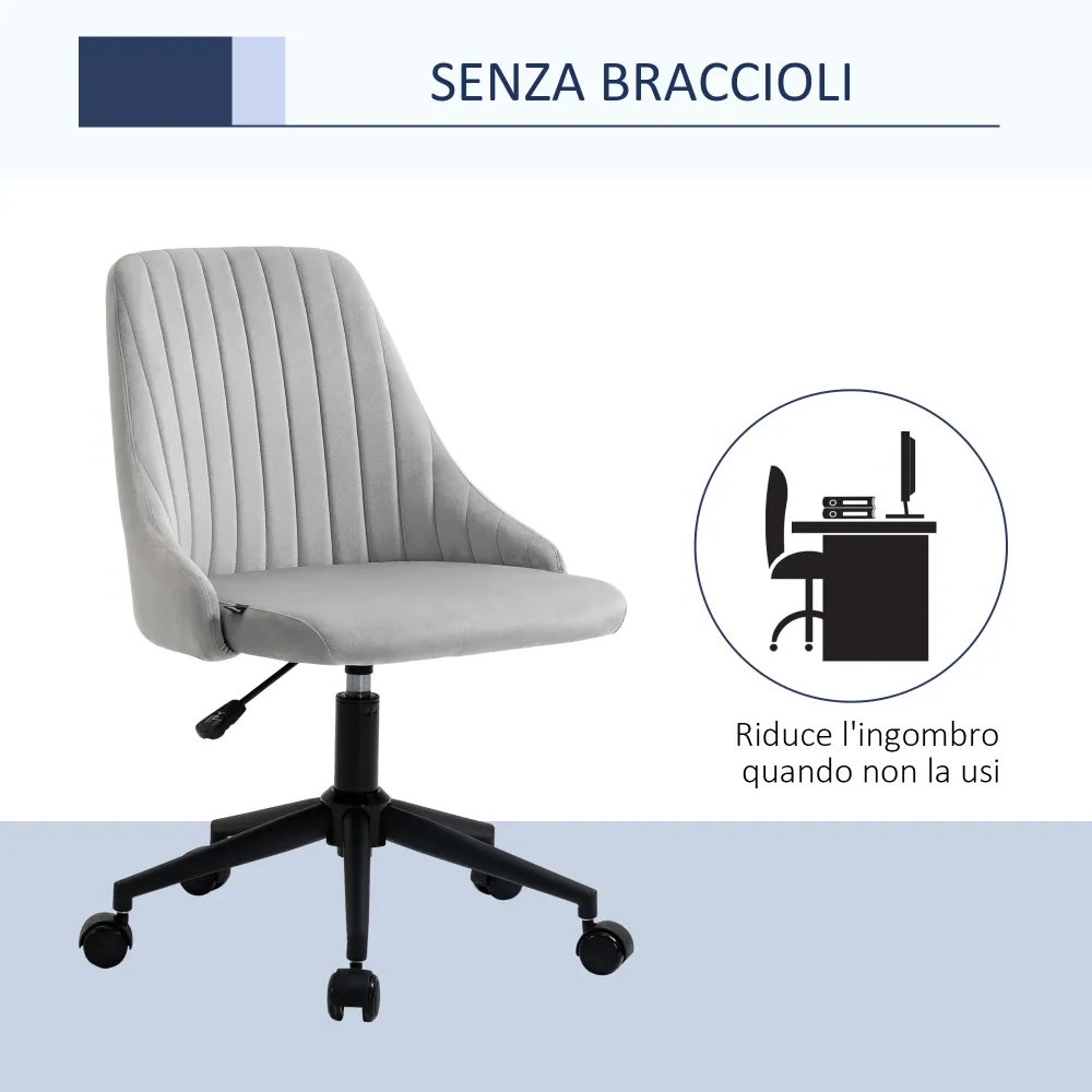 Easycomfort Sedia da Ufficio Velluto Grigio con Altezza Regolabile, Sedia Ergonomica Girevole 360° e Ruote, 50x58x77-87cm