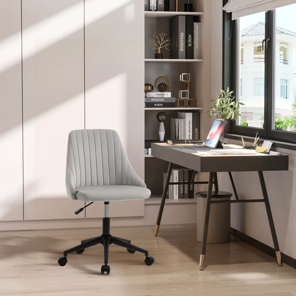 Easycomfort Sedia da Ufficio Velluto Grigio con Altezza Regolabile, Sedia Ergonomica Girevole 360° e Ruote, 50x58x77-87cm