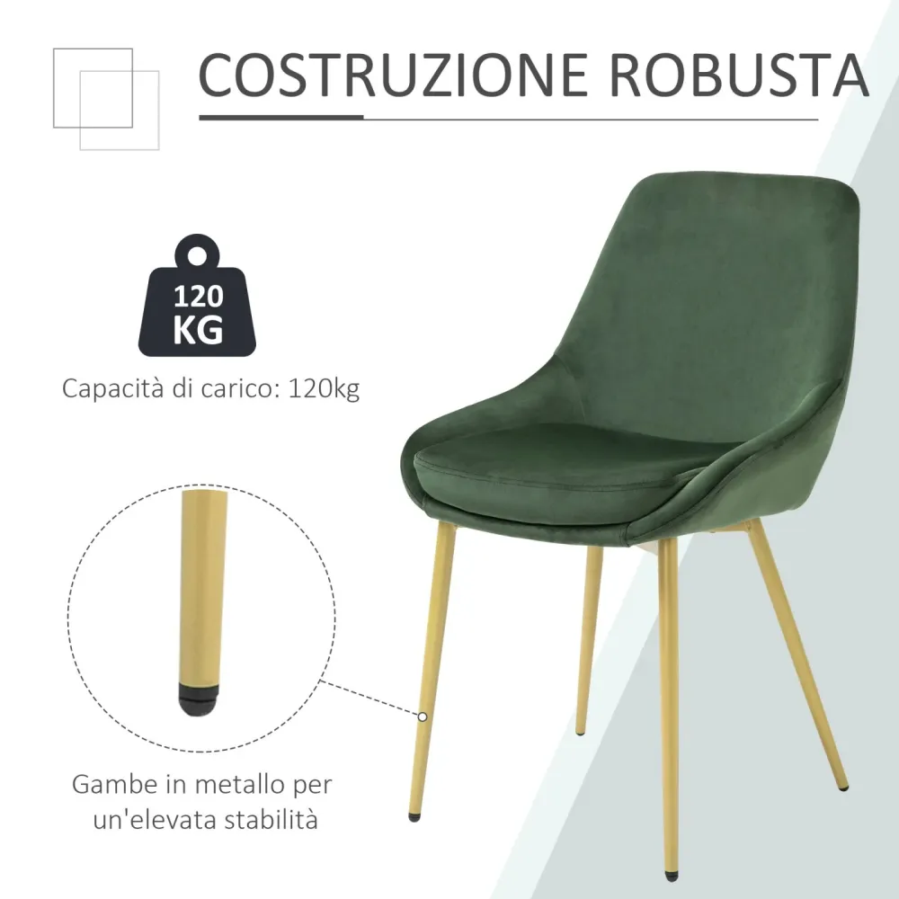 EASYCOMFORT Sedia Velluto Verde Imbottita per Sala da Pranzo Soggiorno o Camera