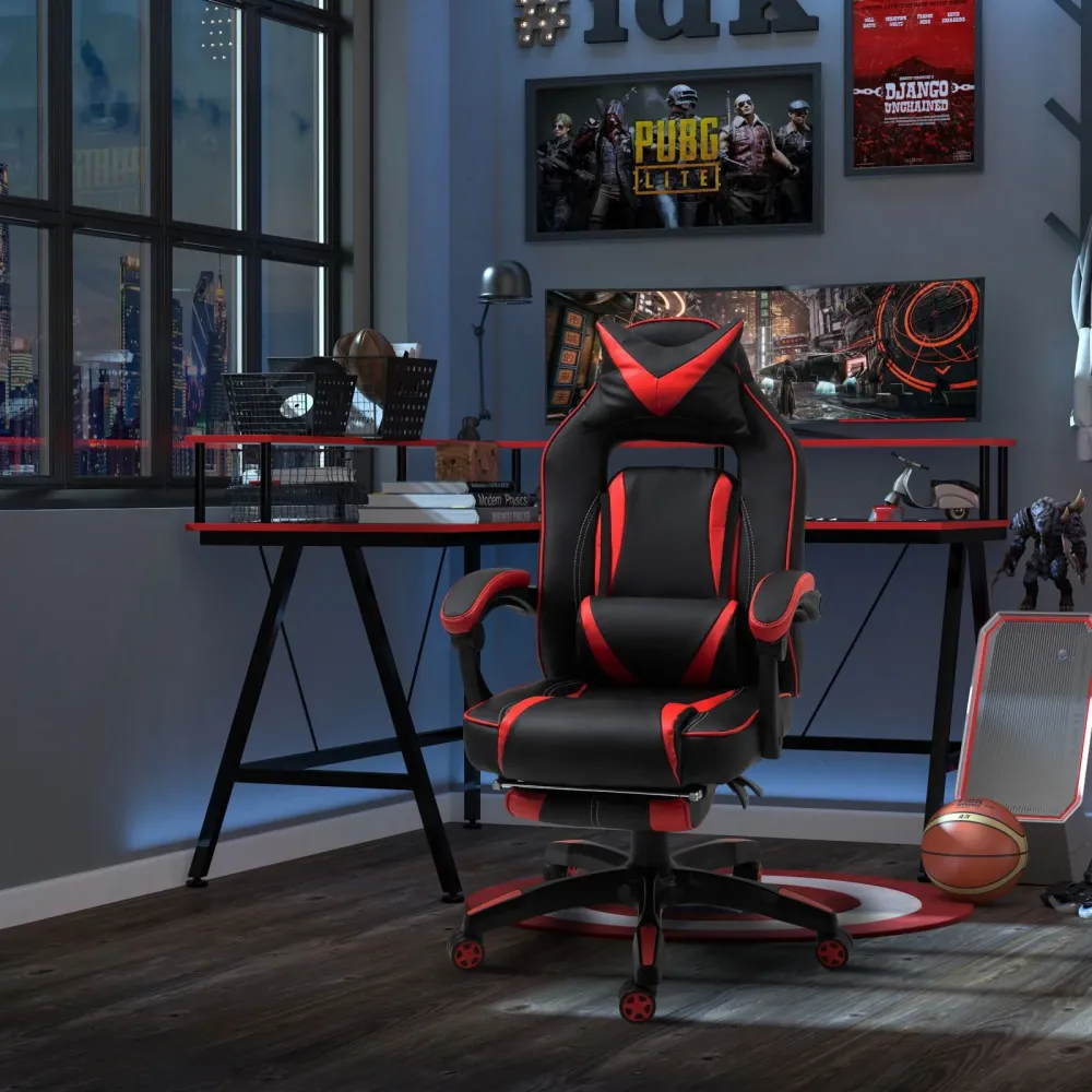 EASYCOMFORT Sedie da Gaming Sedie da ufficio ergonomiche con Rotelle Ecopelle, Rosso e Nero