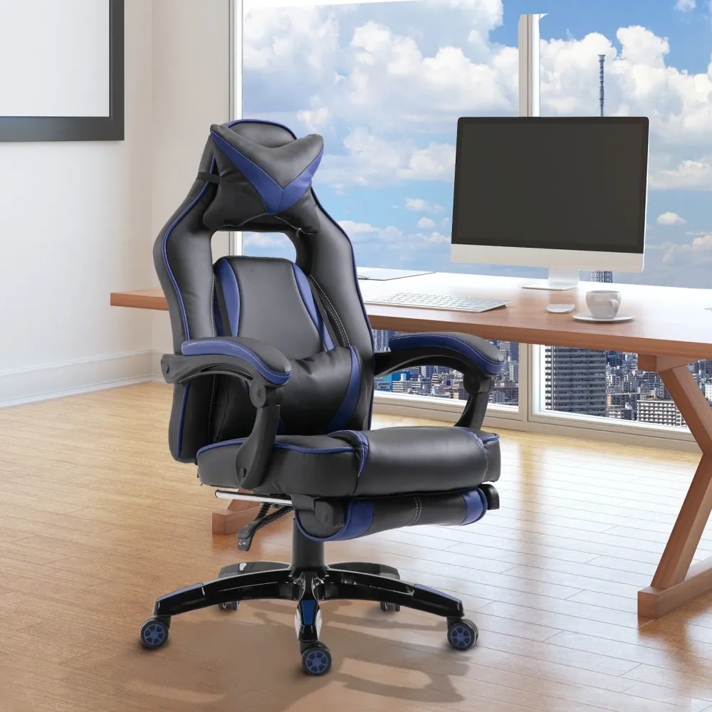 EASYCOMFORT Sedie da ufficio sedia da gaming sedia da scrivania ergonomiche con Rotelle Ecopelle, Blu e Nero