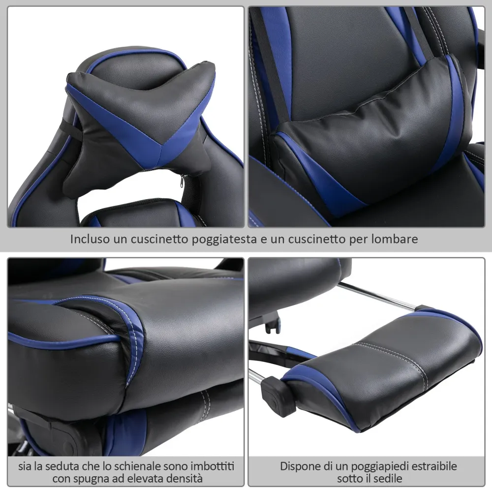 EASYCOMFORT Sedie da ufficio sedia da gaming sedia da scrivania ergonomiche con Rotelle Ecopelle, Blu e Nero