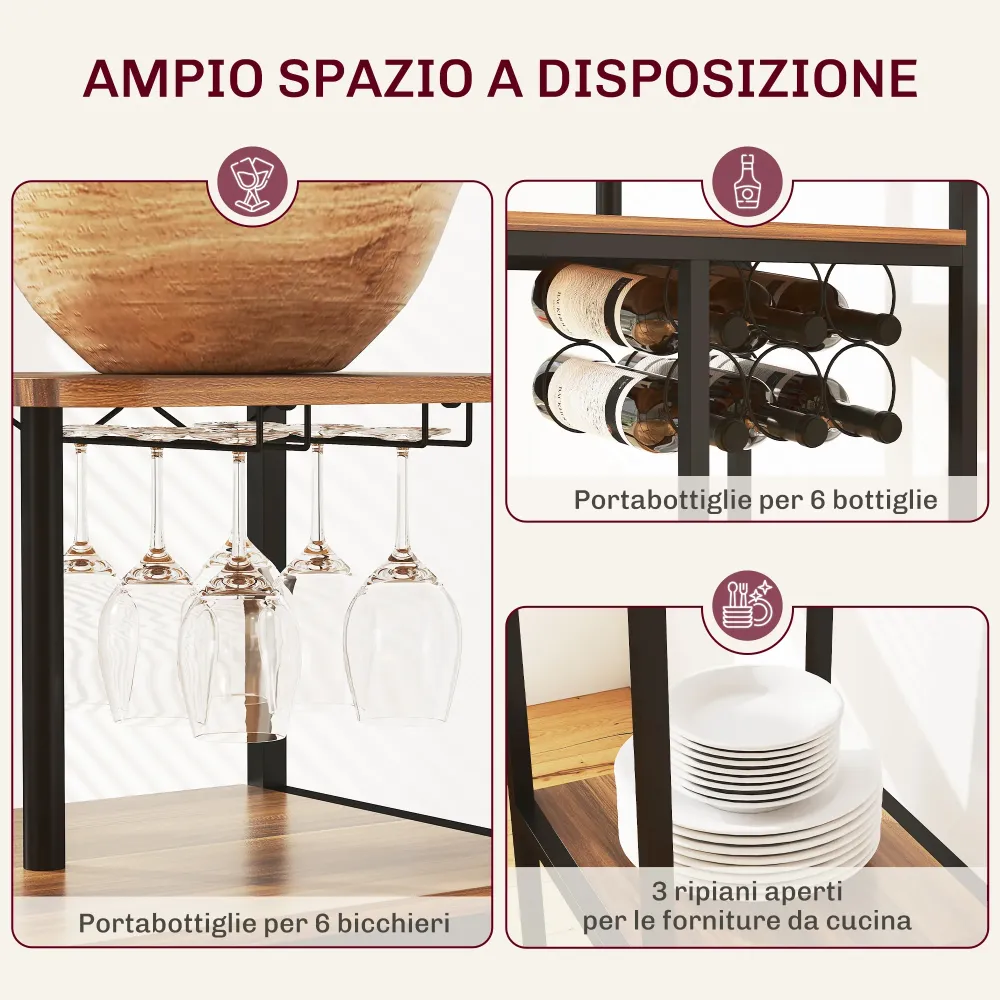 EasyComfort Set Bancone Bar Pieghevole e 2 Sgabelli Alti con Schienale, Portavini e Portacalici, Marrone
