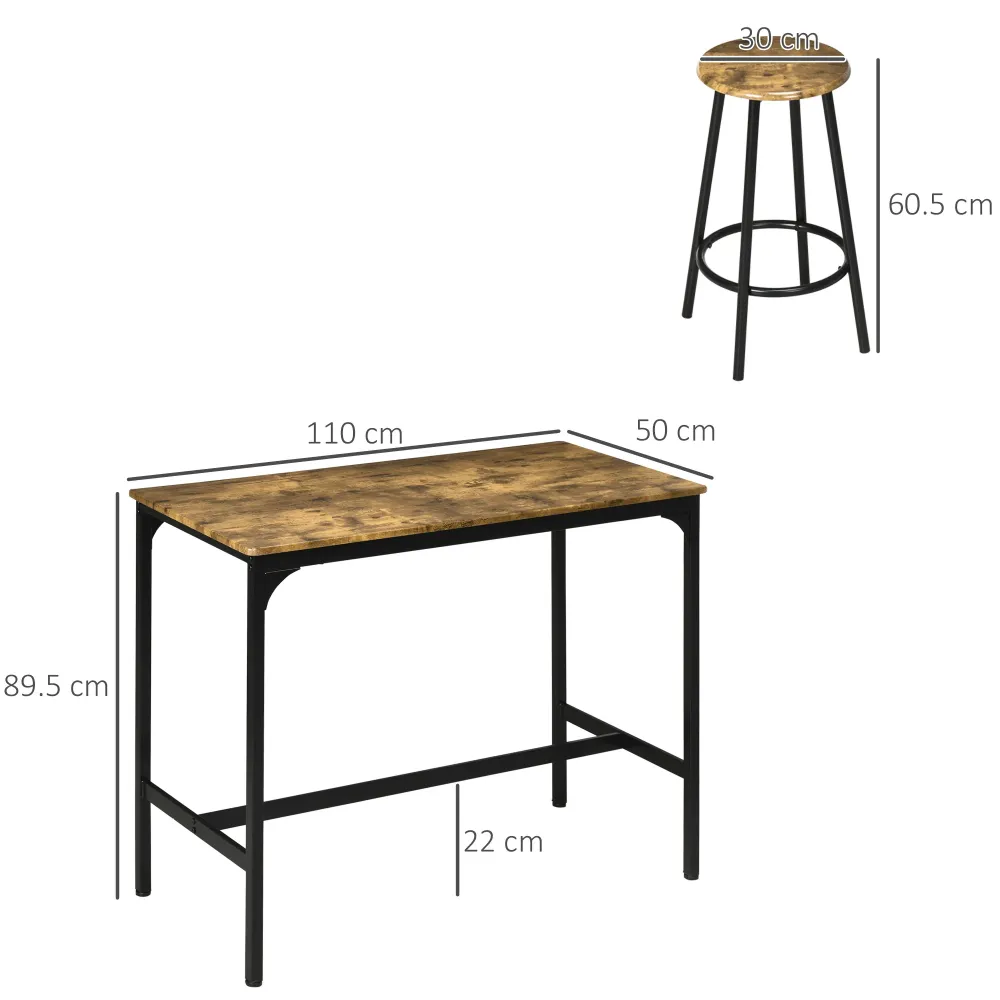 Easycomfort Set da Bar 5 pezzi con Tavolo alto e 4 Sgabelli Stile Industriale, Marrone e Nero