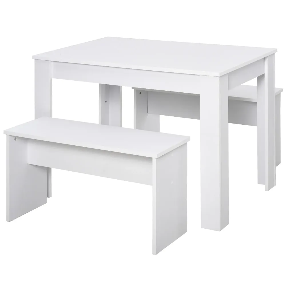 Easycomfort Set 3 Pezzi Tavolo con 2 Panche per Cucina, Bar o Sala da Pranzo Moderna, Legno Bianco, 2 Posti, 110x70x75cm