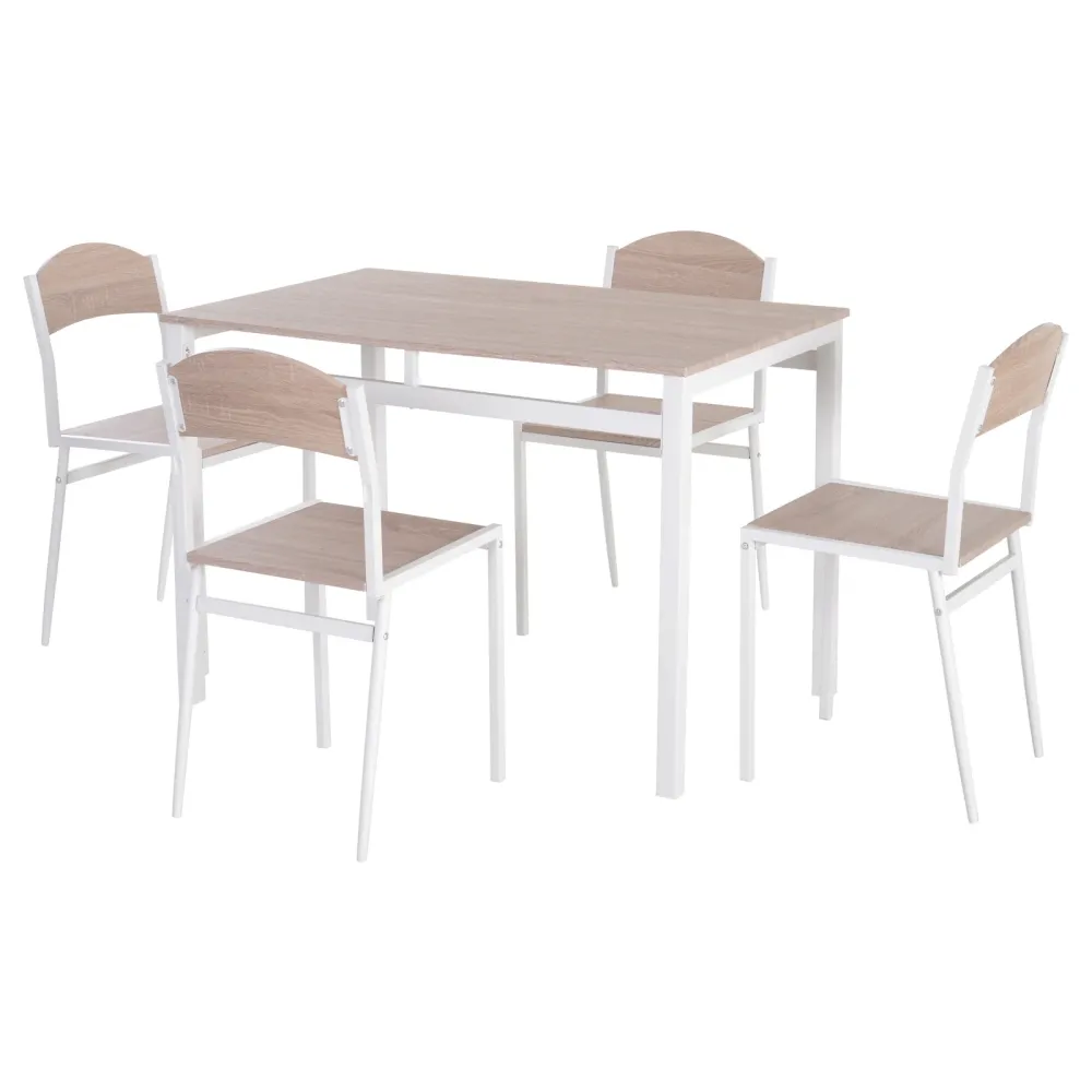 Easycomfort Set da Pranzo da 5 Pezzi con 1 Tavolo Rettangolare e 4 Sedie, Acciaio e MDF, Grigio e Bianco