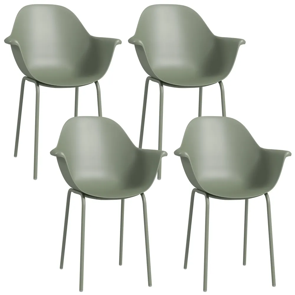 EasyComfort Set 4 Sedie da Giardino con Piedini Antiscivolo, PP e Acciaio, 59x55x84 cm, Verde