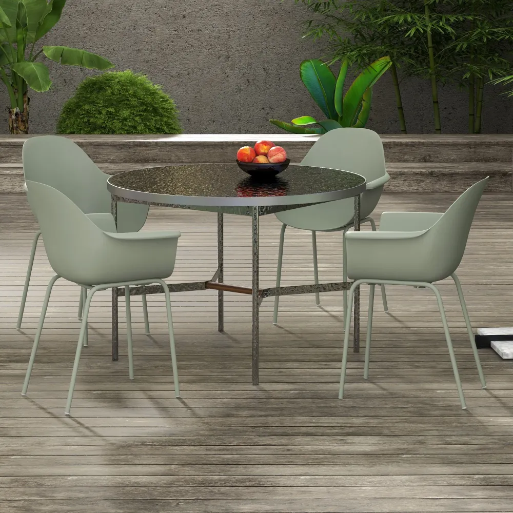 EasyComfort Set 4 Sedie da Giardino con Piedini Antiscivolo, PP e Acciaio, 59x55x84 cm, Verde