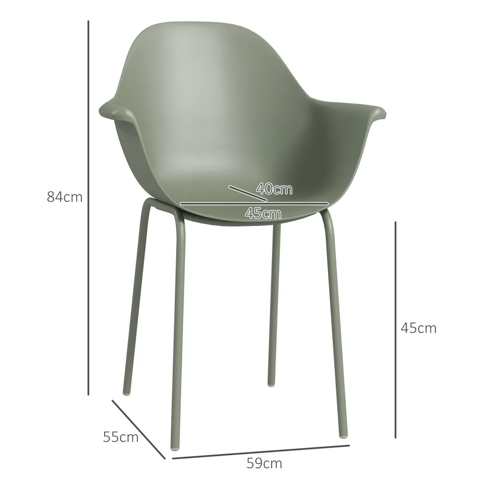 EasyComfort Set 4 Sedie da Giardino con Piedini Antiscivolo, PP e Acciaio, 59x55x84 cm, Verde