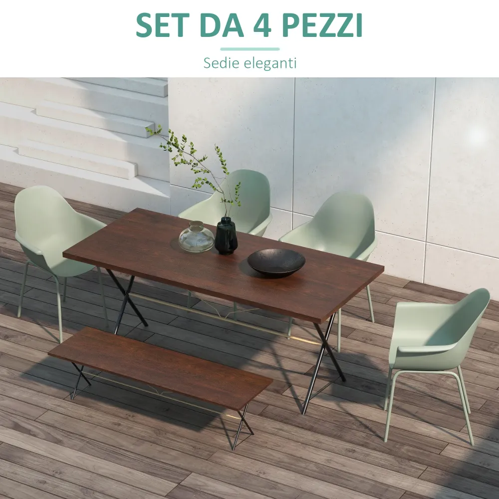 EasyComfort Set 4 Sedie da Giardino con Piedini Antiscivolo, PP e Acciaio, 59x55x84 cm, Verde