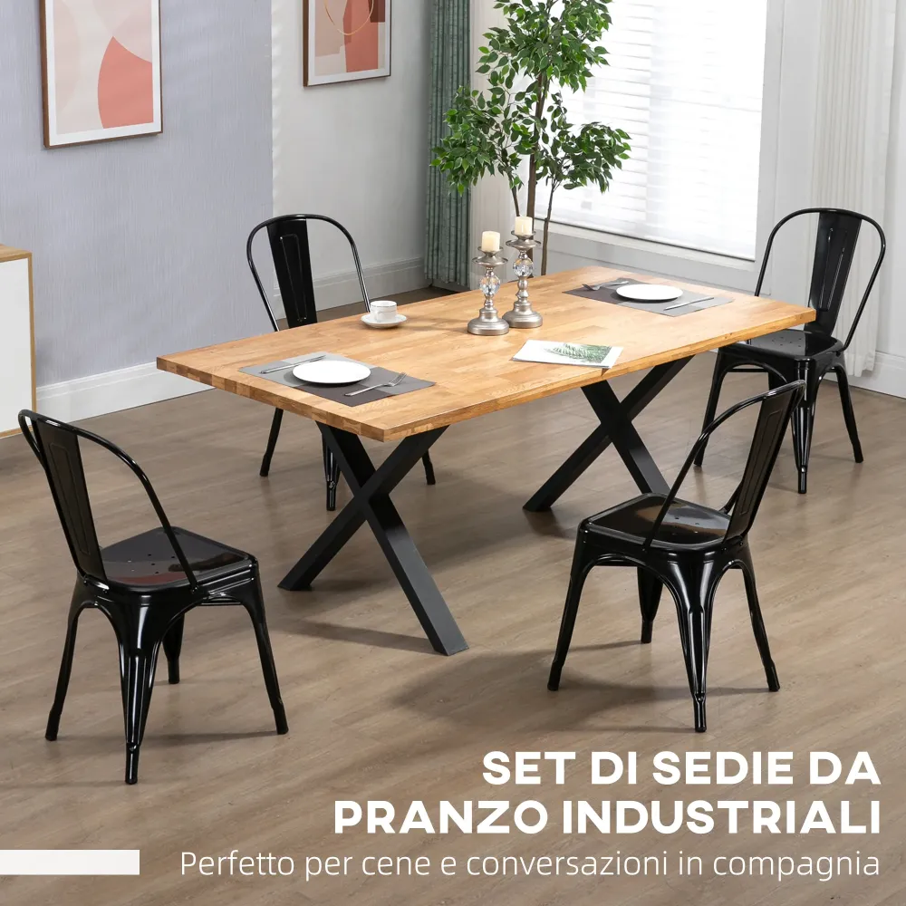 EasyComfort Set da 4 Sedie Impilabili Moderno per sale da pranzo, soggiorni, locali o bar, Stile Industriale Acciaio, 53x4...