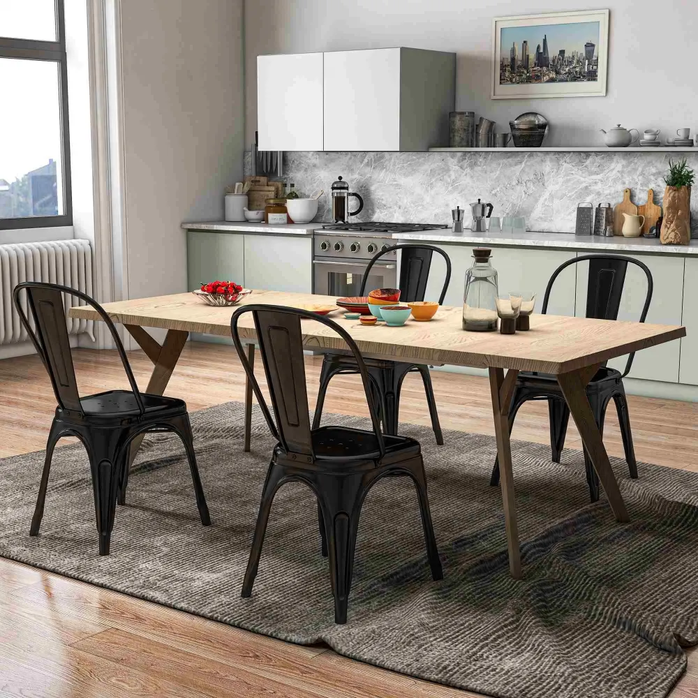 EasyComfort Set da 4 Sedie Impilabili Moderno per sale da pranzo, soggiorni, locali o bar, Stile Industriale Acciaio, 53x4...