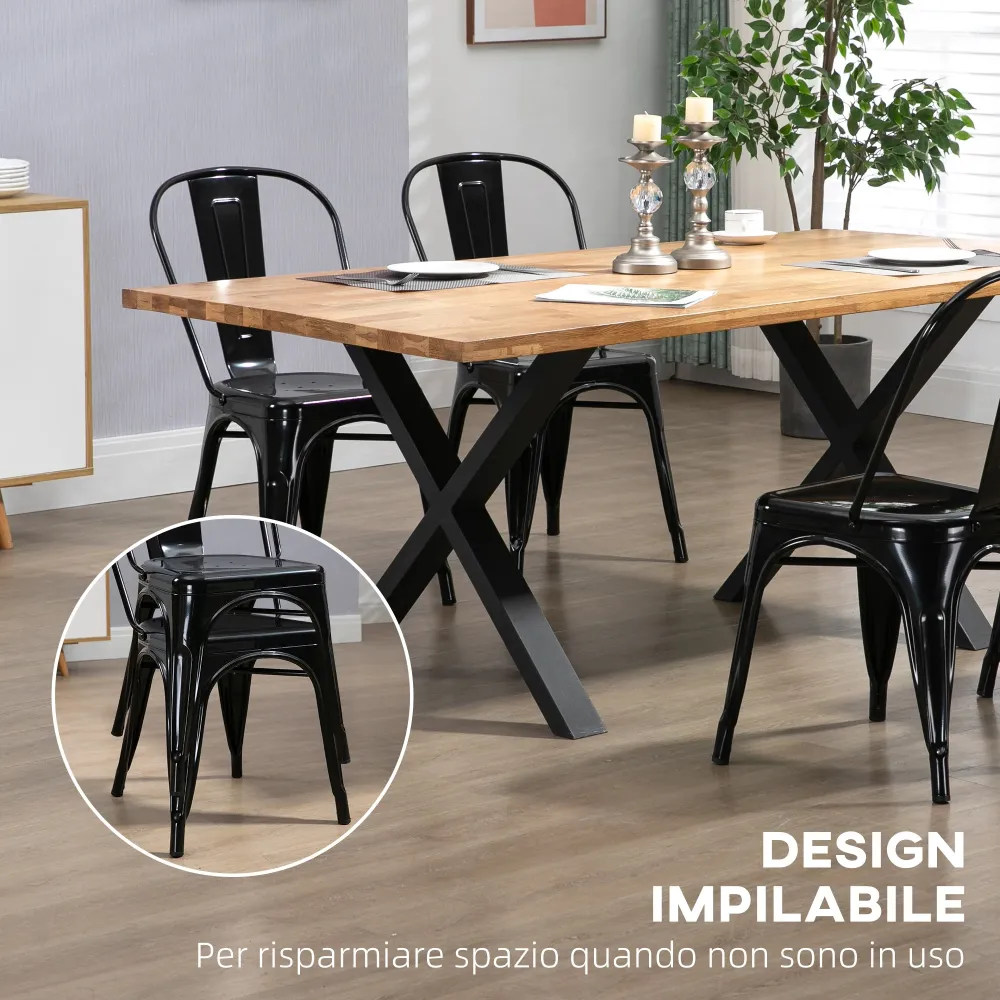 EasyComfort Set da 4 Sedie Impilabili Moderno per sale da pranzo, soggiorni, locali o bar, Stile Industriale Acciaio, 53x4...