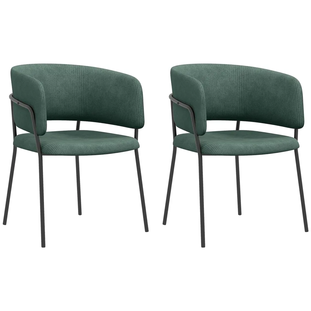 EasyComfort Set 2 Sedie per Cucina Imbottite, Tessuto Effetto Velluto e Acciaio, 57x53x73 cm, Verde